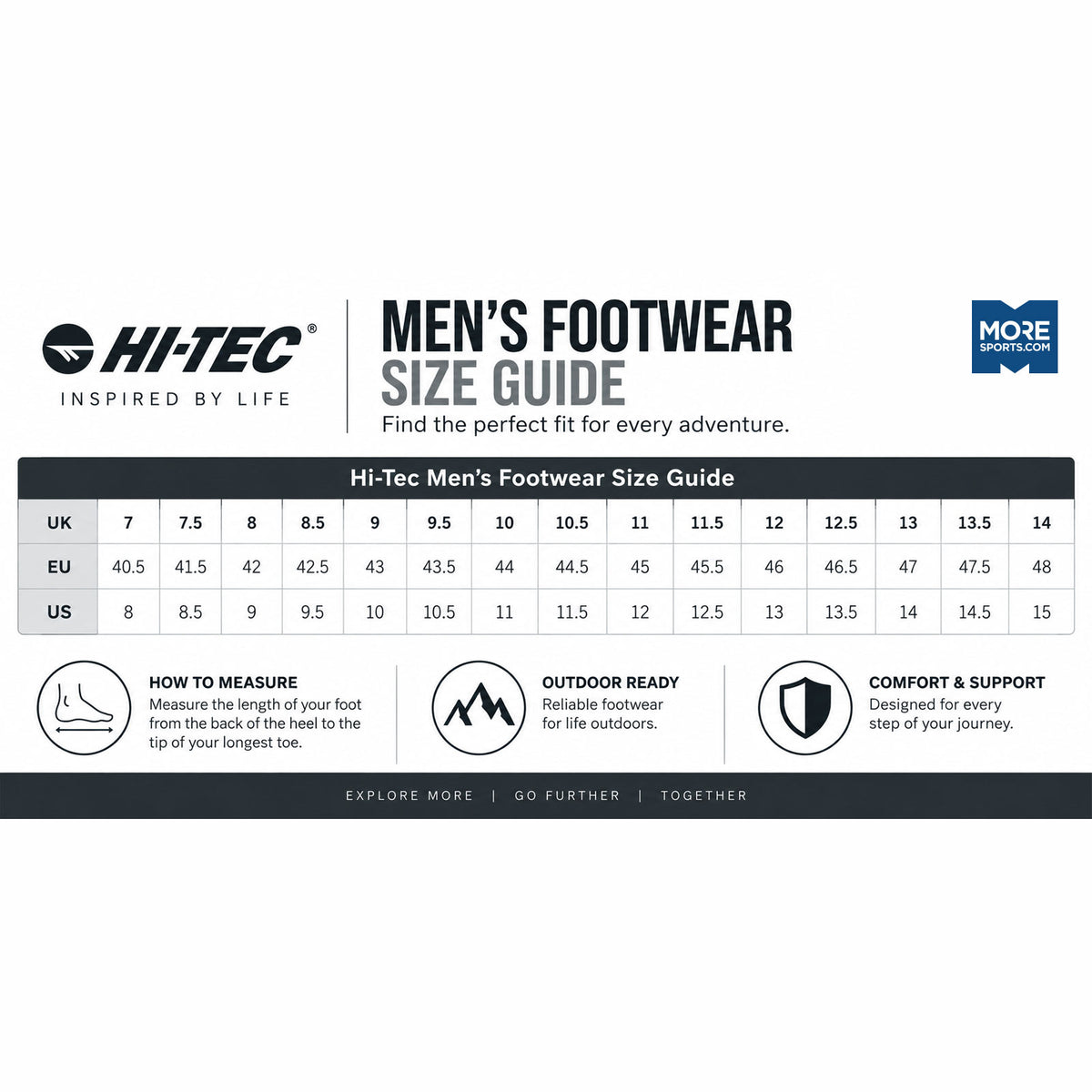 Hi-Tec Mens Footwear Size Guide