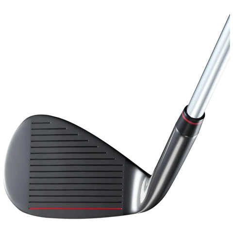 A golf club is shown angled slightly with its face towards the viewer displaying grooves for grip the context suggests a focus on golfing equipment typically used on a course.
