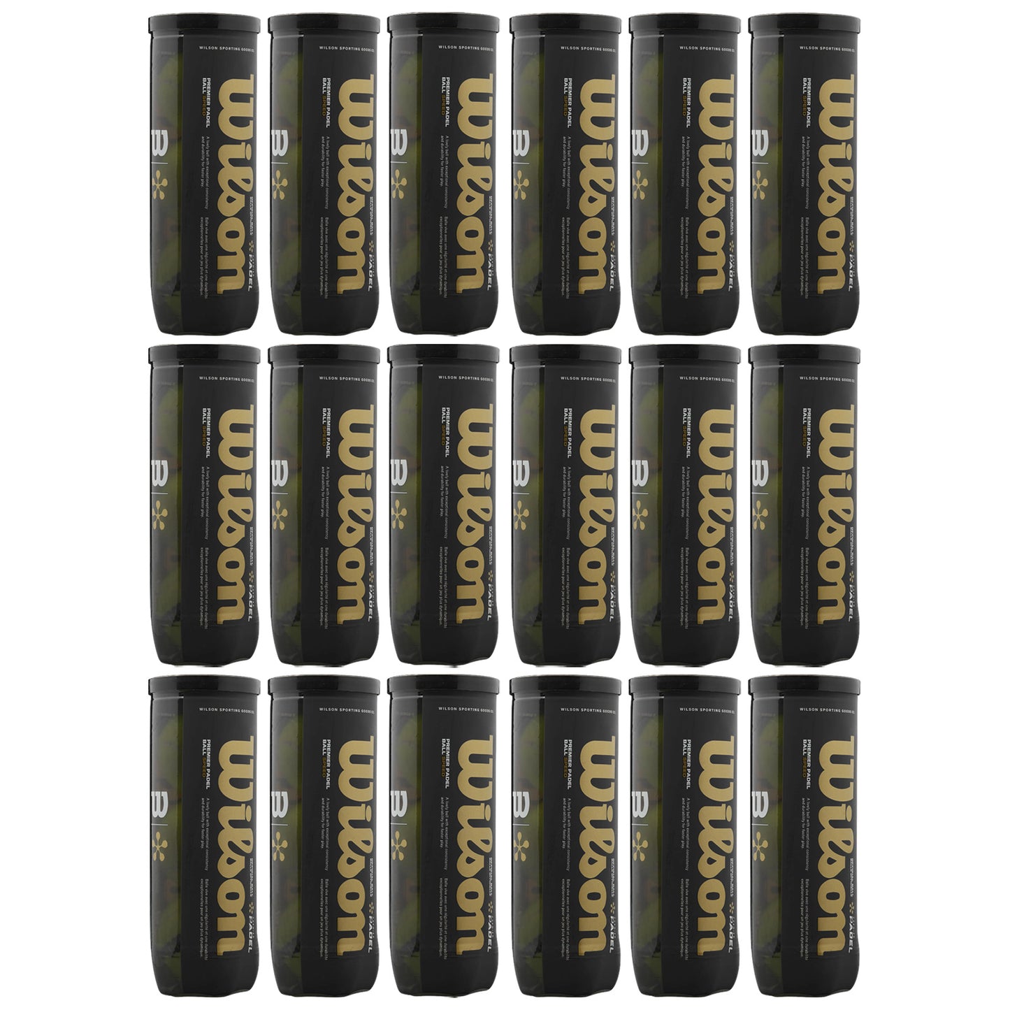 A grid of cylindrical containers labeled Wilson features prominently. Each container stands upright, displaying a dark color with gold lettering. The scene conveys a sense of organization and product presentation.