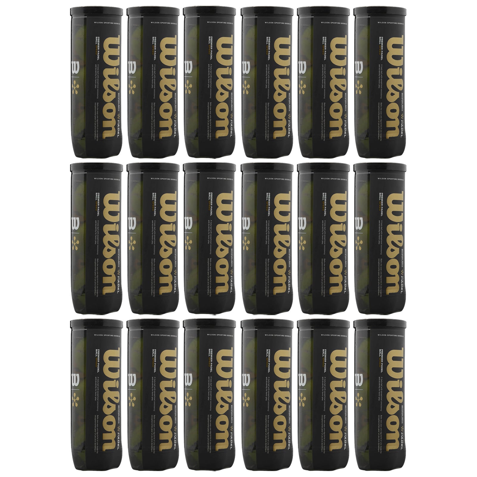 A grid of cylindrical containers labeled Wilson features prominently. Each container stands upright, displaying a dark color with gold lettering. The scene conveys a sense of organization and product presentation.