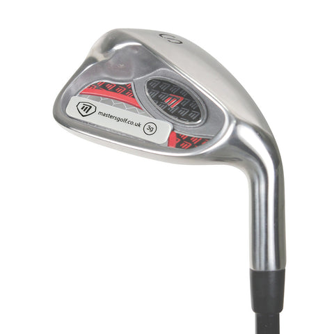 A golf club is positioned upright displaying a metallic head with a sleek design and a patterned face showing branding It features a black grip at the bottom