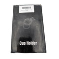 Black packaging features a white illustration of a cup holder alongside text identifying it as a "Cup Holder" and displaying the label with product details and a barcode.