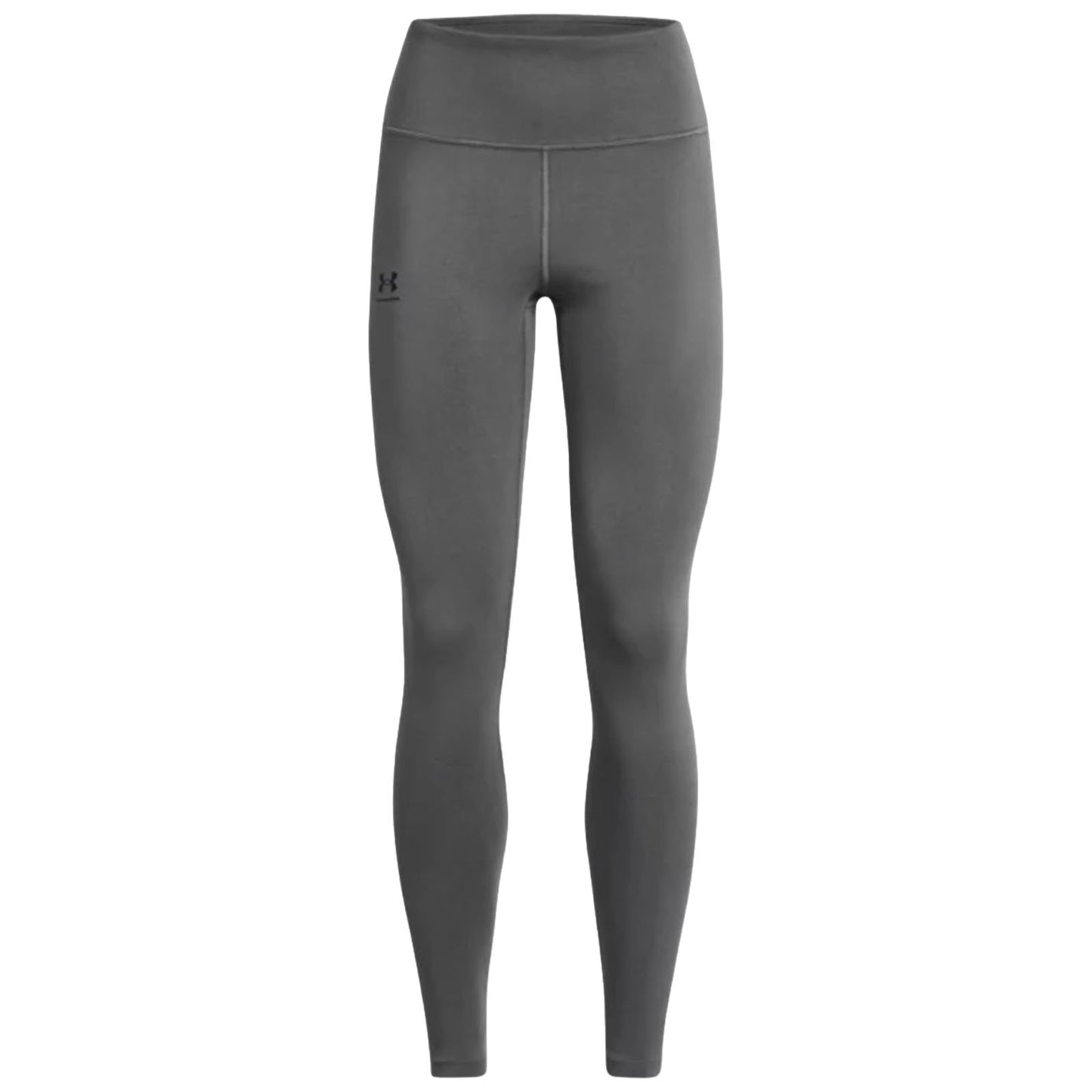 Gray athletic leggings are displayed standing upright showcasing a smooth fabric texture and a high waistband designed for comfort and movement suitable for workouts or casual wear.