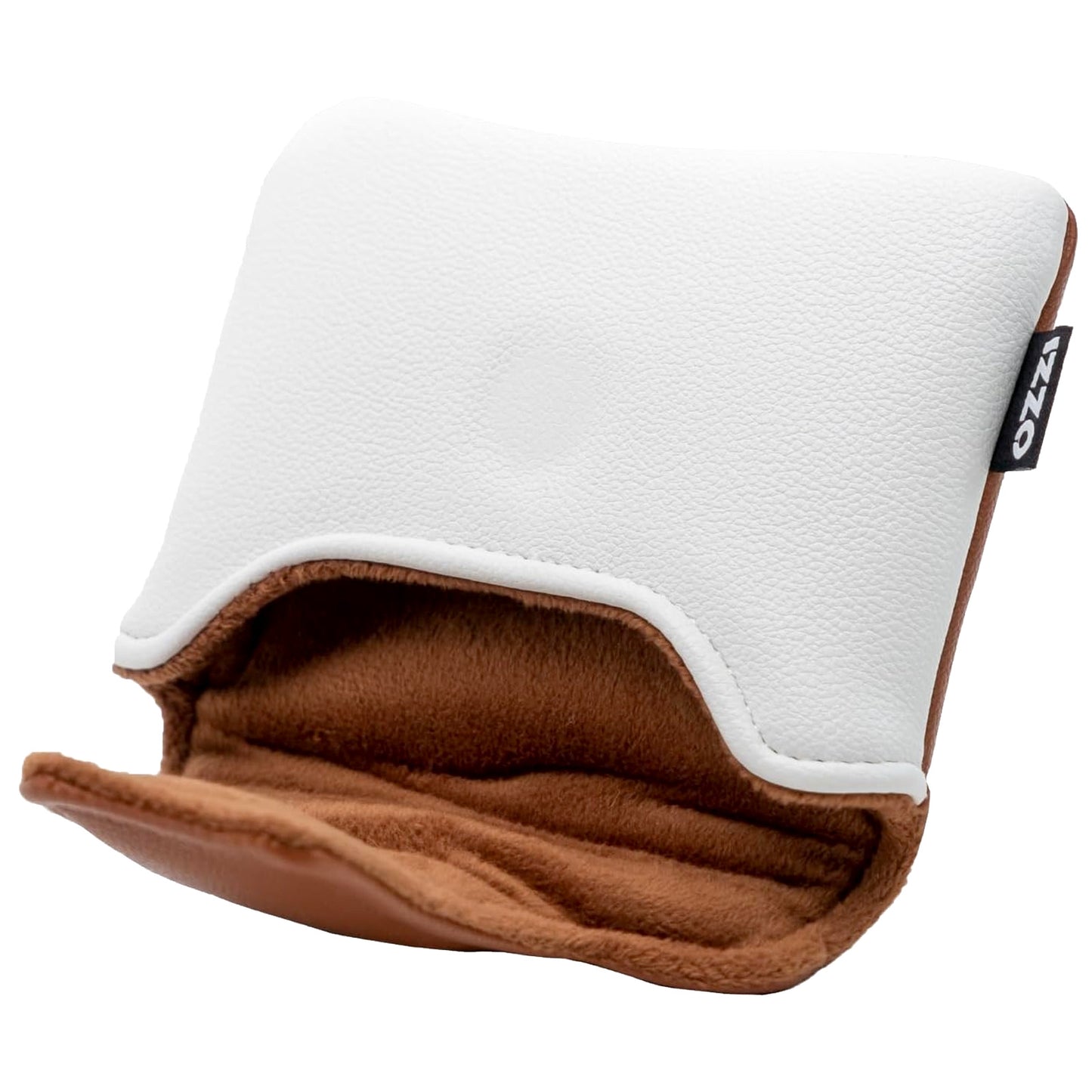 Izzo Golf Premium Mallet Putter Headcover - White / Camel Brown