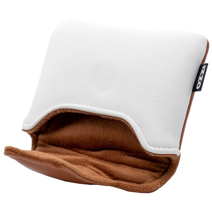 Izzo Golf Premium Mallet Putter Headcover - White / Camel Brown