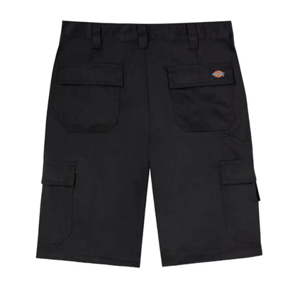 Black cargo shorts are displayed flat with multiple pockets showcasing a practical design suitable for casual or outdoor wear against a plain white background