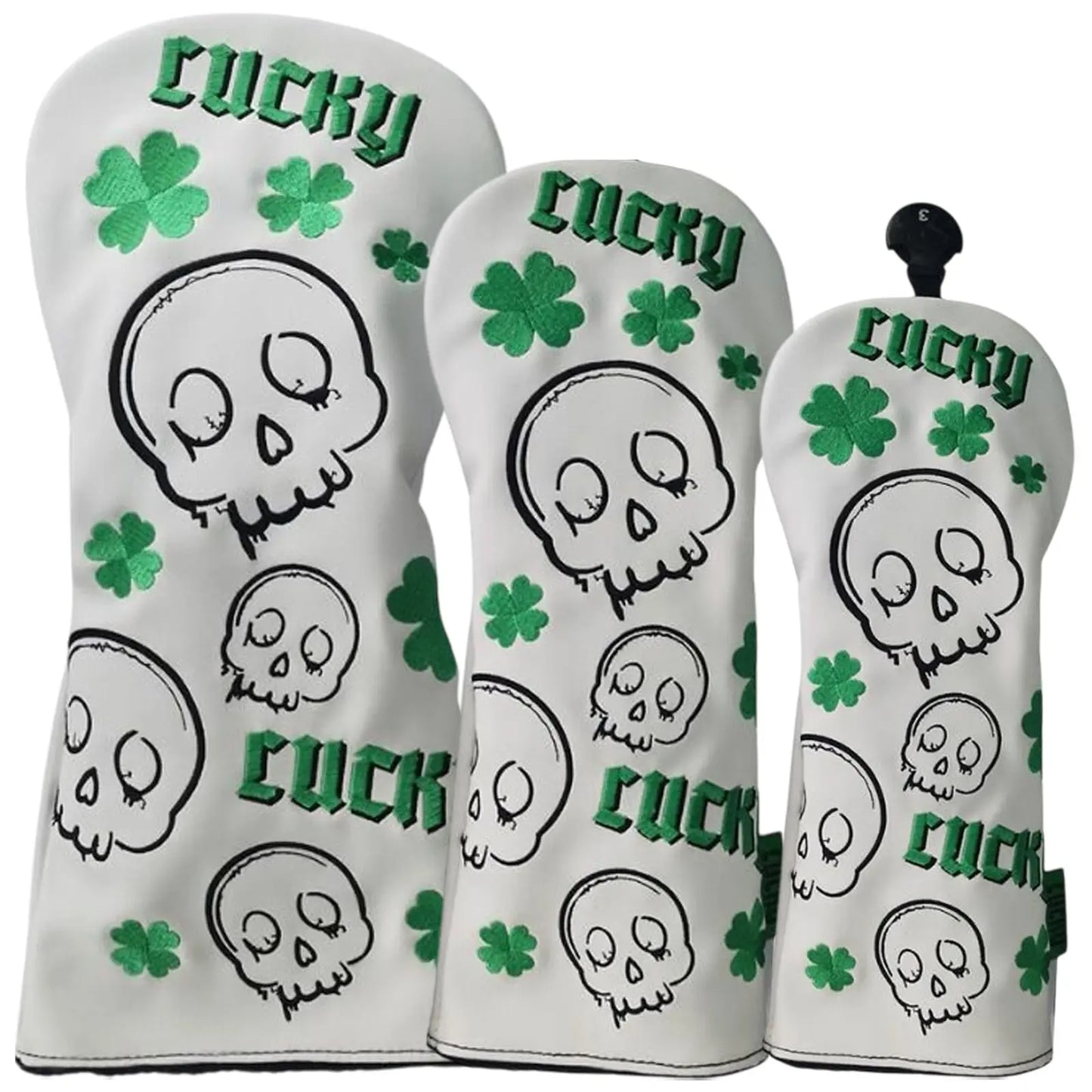Legend Golf Club Lucky Skulls Headcovers - White / Green