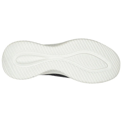 A shoe sole with a textured white rubber base displaying a unique wave pattern is positioned against a plain light background, showcasing its design and material details.