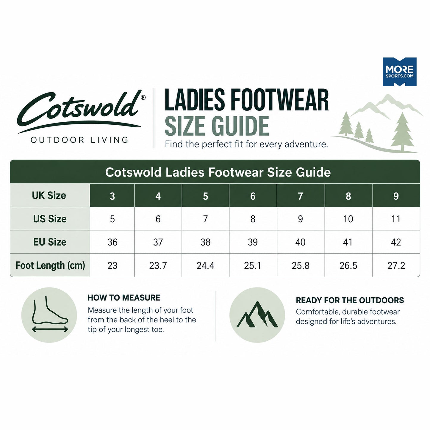Cotswold Ladies Footwear Size Guide