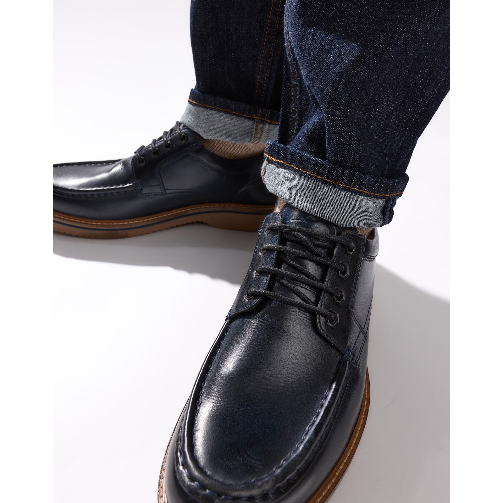 Base London Mens Langdon Leather Apron Toe Shoes