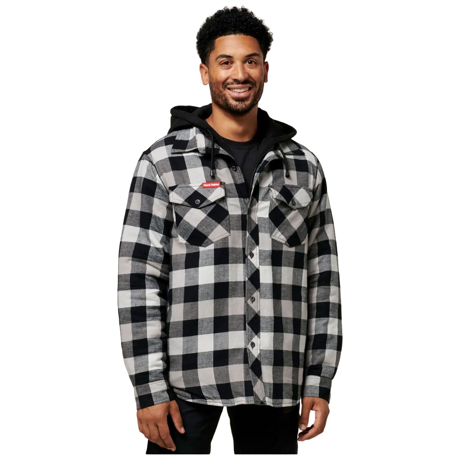 Hard Yakka Mens Quilted Flannel Hooded Shacket