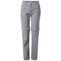 Light gray outdoor pants stand upright showcasing their tapered legs and zippers on the front pockets. They feature adjustable cuffs suitable for various activities in outdoor environments.