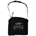 A black pouch with an adjustable strap displays the CMP logo and icons indicating waterproof, taped seams, windproof, and breathable features, suitable for outdoor activities and protecting contents from elements.