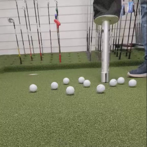 video demonstrating the shag bag picking up balls off the golf green