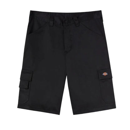 Black cargo shorts with a button closure feature multiple pockets for storage displayed against a plain white background showcasing a casual and functional clothing item suitable for warm weather