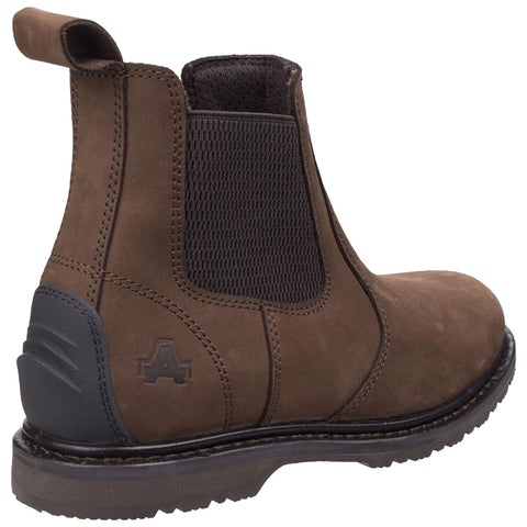 A brown ankle boot features smooth leather and elastic side panels with a pull loop on the back designed for easy wear suitable for casual or outdoor settings.