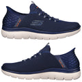 Blue athletic shoes with a sleek design are positioned on a plain background showcasing a textured upper and a contrasting white sole, emphasizing a comfortable, sporty aesthetic.