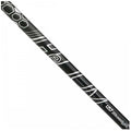 A sleek black fishing rod displays white geometric patterns along its length resting against a light background highlighting its streamlined design and fishing functionality.