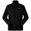 A black fleece pullover is displayed standing upright with a high collar and long sleeves featuring elastic cuffs showing the Berghaus logo on the chest area.
