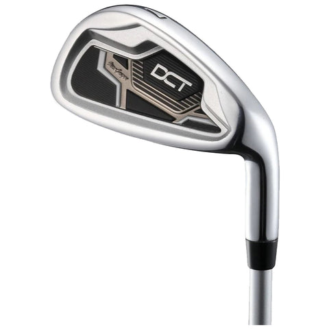 A golf club with a sleek, metallic head and a stylish design rests upright against a neutral background indicating it is ready for use in a game of golf.