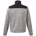 A long-sleeved pullover jacket with a grey textured body and a black upper section is displayed from the back against a plain white background