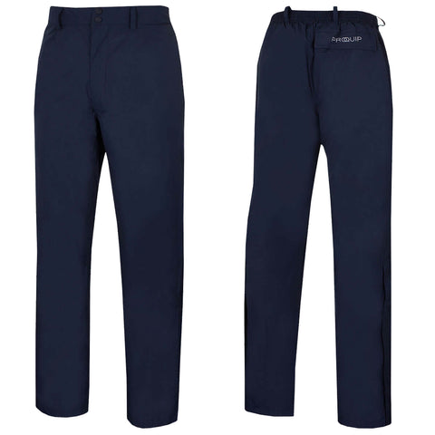 Navy blue pants are displayed vertically with a button and zipper front and elastic waistband showcasing a casual design suitable for outdoor activities or leisure wear.