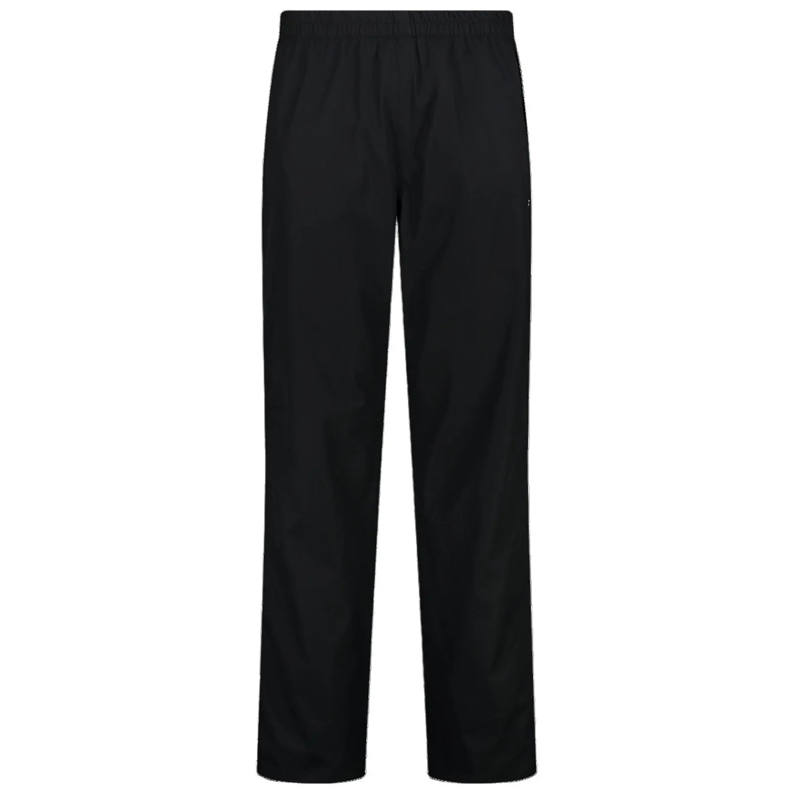Black athletic pants with an elastic waistband are displayed standing upright against a plain backdrop emphasizing their streamlined design suitable for casual or active wear.