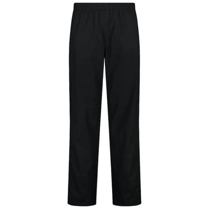 Black athletic pants with an elastic waistband are displayed standing upright against a plain backdrop emphasizing their streamlined design suitable for casual or active wear.