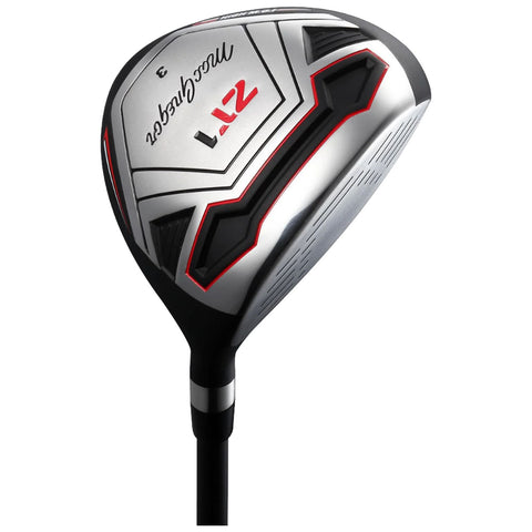 A silver and black golf club head with a sleek design rests against a plain background showcasing its angled face and logo indicating it is a 3 wood driver.