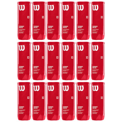 Red containers labeled X3 arranged in a grid pattern contain performance padel balls showcasing the brand logo prominently against a white background providing a clean and organized presentation.