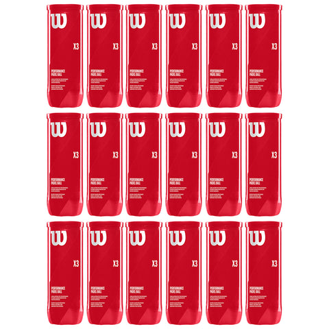 Red containers labeled X3 arranged in a grid pattern contain performance padel balls showcasing the brand logo prominently against a white background providing a clean and organized presentation.