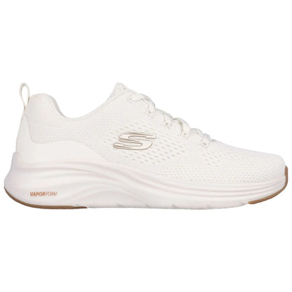 A white athletic shoe features a breathable mesh upper and a cushioned sole labeled as VAPORFOAM highlighting comfort and support for physical activities.