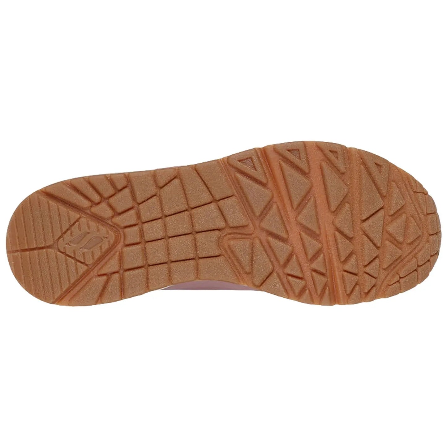 A shoe's sole is displayed revealing a textured rubber surface designed for traction and stability suitable for various terrains resting on a flat background