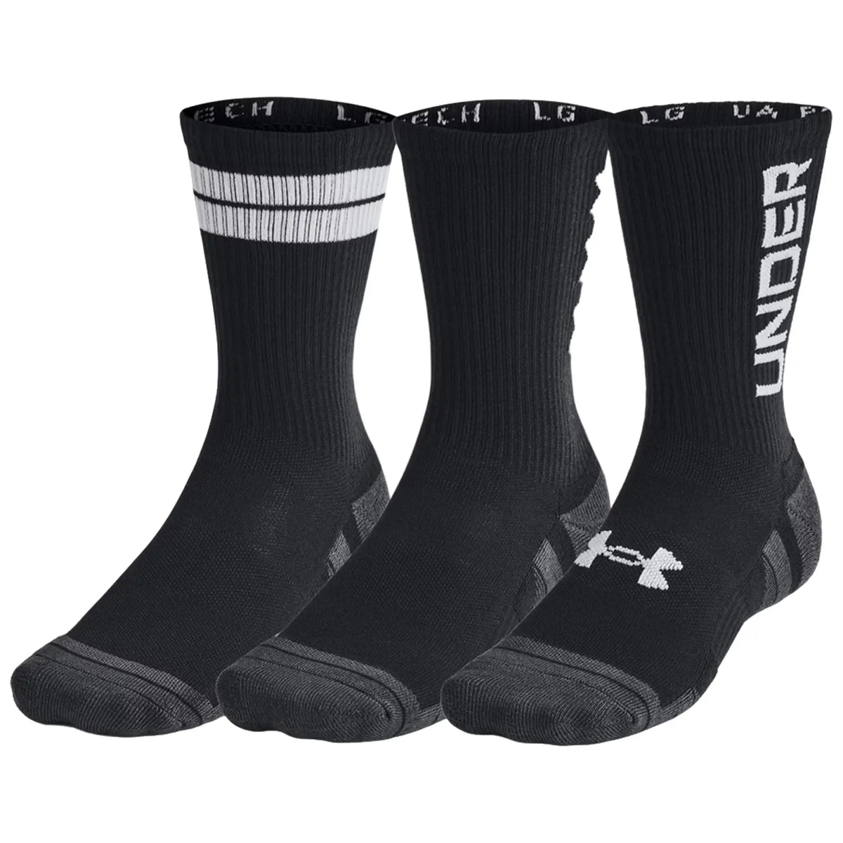 Under Armour Performance Tech Novelty Crew Socks (3 Pairs) - 3-7.5 UK / Black / Black / Black