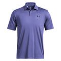 A purple polo shirt is displayed front-facing with a collar and short sleeves featuring a small black logo on the left chest area set against a plain background.