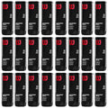 Twenty-four black canisters with red logos and labels line up in a grid pattern showcasing the product X3 Speed Fast Performance Paddle Ball emphasizing sports branding and packaging design.