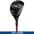 A black and red golf club is displayed prominently with the label LEFT HAND beneath it the club features a sleek design and is labeled as TaylorMade Stealth 2 HD 4 23