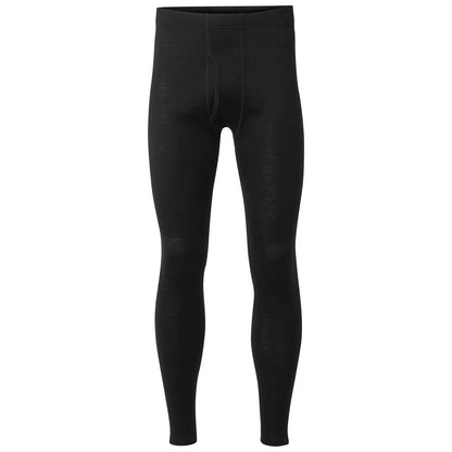 Black leggings are displayed standing upright showcasing a snug fit throughout the legs designed for comfort and warmth often worn as base layers during physical activities or cold weather.