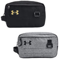 Two rectangular bags are displayed one above the other The top bag is solid black with a gold logo while the bottom bag is gray with a black logo Both have zippers and adjustable straps