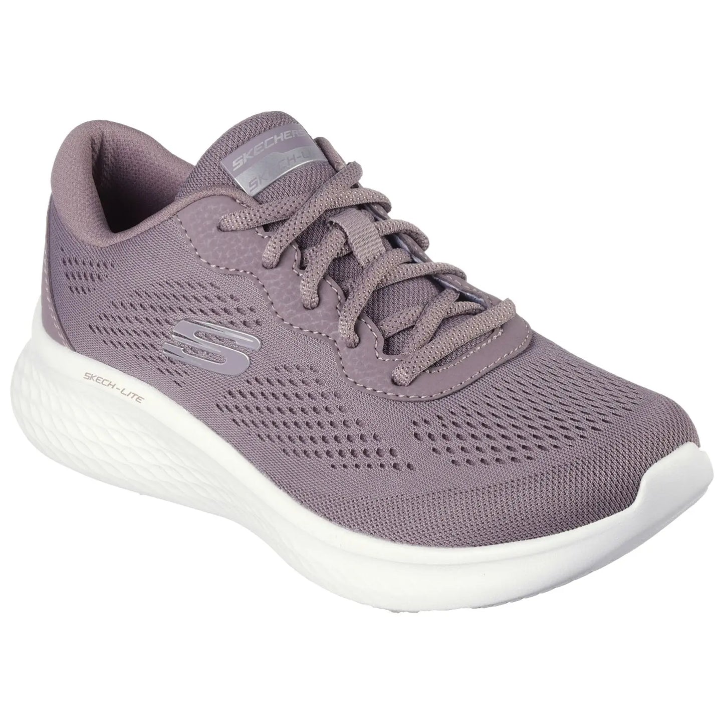 A purple athletic shoe features a breathable mesh upper and a cushioned white sole. It is designed for comfort during physical activities, placed against a simple white background.