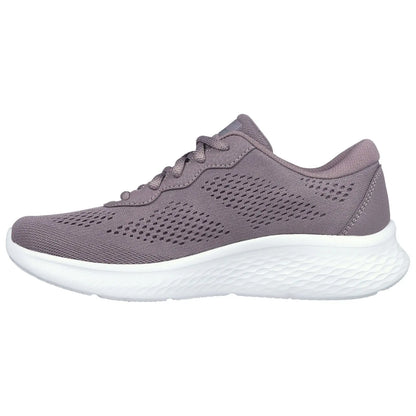 A lightweight athletic shoe features a breathable mesh upper with perforations for ventilation and a thick white sole, suitable for sports or casual wear.