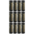 Twelve cylindrical black tennis ball containers are arranged in a rectangular pattern. Each container features the Wilson logo prominently displayed in gold against a dark background.