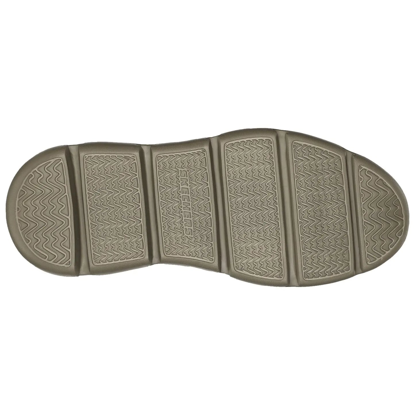 A shoe sole displays a textured grip pattern designed for traction while resting on a flat surface with no visible context or additional elements in the background.