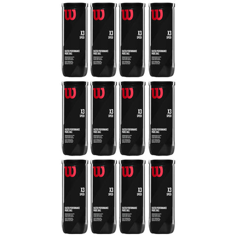 Twelve black containers arranged in four rows display the label X3 SPEED and the text FASTER PERFORMANCE PADDLE BALL. The containers are branded with a prominent red logo.