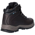 A brown hiking boot stands upright with laces attached and a padded collar showing sturdy build and textured sole ideal for outdoor activities in rugged terrain.