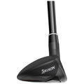 A golf club head is positioned prominently with a glossy black finish and the brand name Srixon visible on it highlighting its design while the club shaft extends upward in a sleek manner.