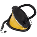 A yellow vacuum cleaner with a large round body and a black lid features a long flexible hose attached. It is designed for cleaning surfaces efficiently in various environments.