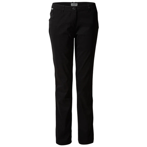 Black pants are displayed standing upright their design features pockets a button closure and a straight-leg fit suitable for casual or semi-formal wear in various environments.