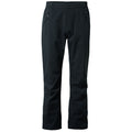 Black pants are displayed standing upright showcasing a simple design with a waistband and pockets set against a neutral background indicating a potential casual or outdoor wear context.