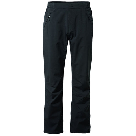 Black pants are displayed standing upright showcasing a simple design with a waistband and pockets set against a neutral background indicating a potential casual or outdoor wear context.